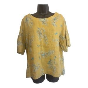 Bellambia Linen Floral Short-Sleeve Top Yellow Size M